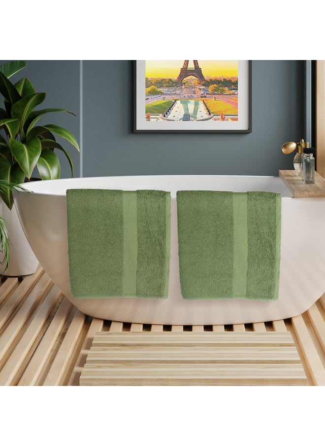 White Rose 10 Pcs MATRIX Dyed Towel set 500 GSM 100% Cotton Terry Zic Zac Border 2 Bath Towel (70x140) cm, 2 Hand Towel (50x90) cm, & 6 Face Towel (33x33) cm Soft Feel Highly Absorbent Dark Green Color  - Image 1