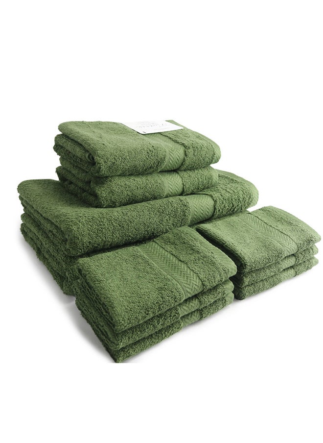 White Rose 10 Pcs MATRIX Dyed Towel set 500 GSM 100% Cotton Terry Zic Zac Border 2 Bath Towel (70x140) cm, 2 Hand Towel (50x90) cm, & 6 Face Towel (33x33) cm Soft Feel Highly Absorbent Dark Green Color  - Image 5