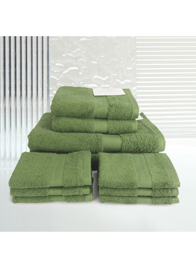 White Rose 10 Pcs MATRIX Dyed Towel set 500 GSM 100% Cotton Terry Zic Zac Border 2 Bath Towel (70x140) cm, 2 Hand Towel (50x90) cm, & 6 Face Towel (33x33) cm Soft Feel Highly Absorbent Dark Green Color  - Image 4