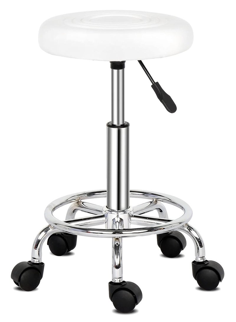 Generic Swivel Chair with Wheels without Backrest Adjustable Height - PU Leather Modern Design for Home, Kitchen, Office, Work, Salon with Footrest (B) - Image 1
