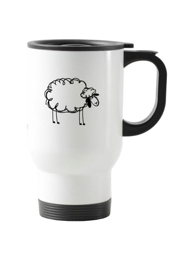 Sheep Printed Travel Mug White 13centimeter
