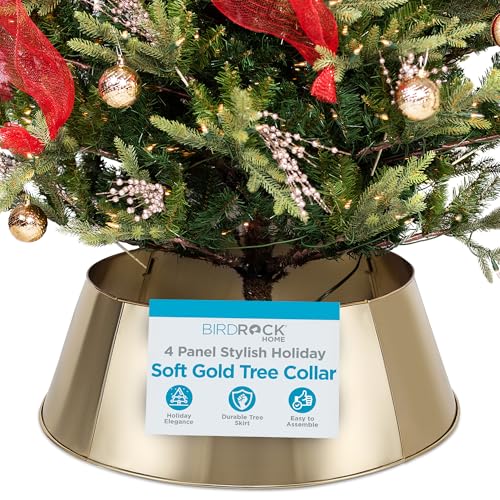 BirdRock Home BIRDROCK HOME 4Panel Christmas Tree Collar  Metal Holiday Skirt Decor  Water Base Protection from Pets Soft Gold