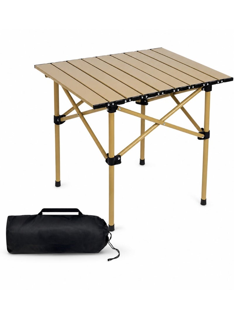 DBLEW Outdoor Camping Folding Table 55×55×50 cm – Aluminum Alloy Waterproof, Heat & Stain Resistant Roll-Up Tabletop with Metallic Finish, X-Frame Reinforcement, Quick Assembly, Carry Bag Included – Portable Picnic, BBQ, Hiking, Fishing & Indoor Desk Use - Image 1
