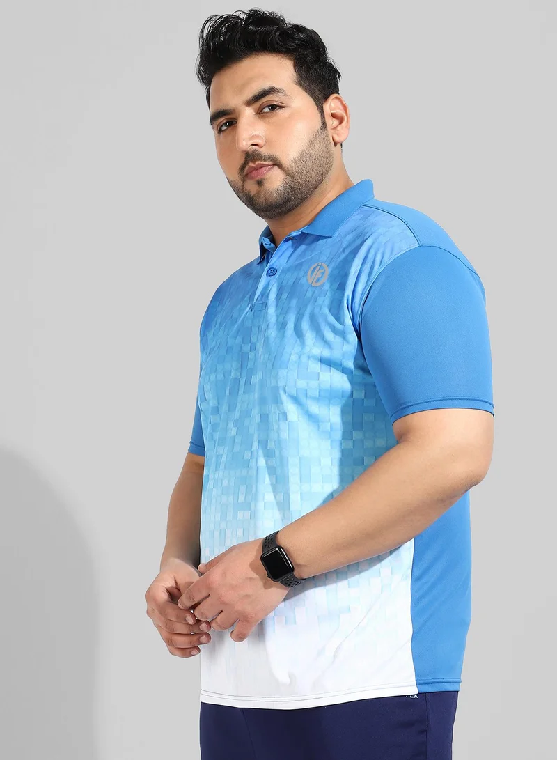 Instafab Plus Men's Blue Printed Regular Fit Activewear T-Shirt