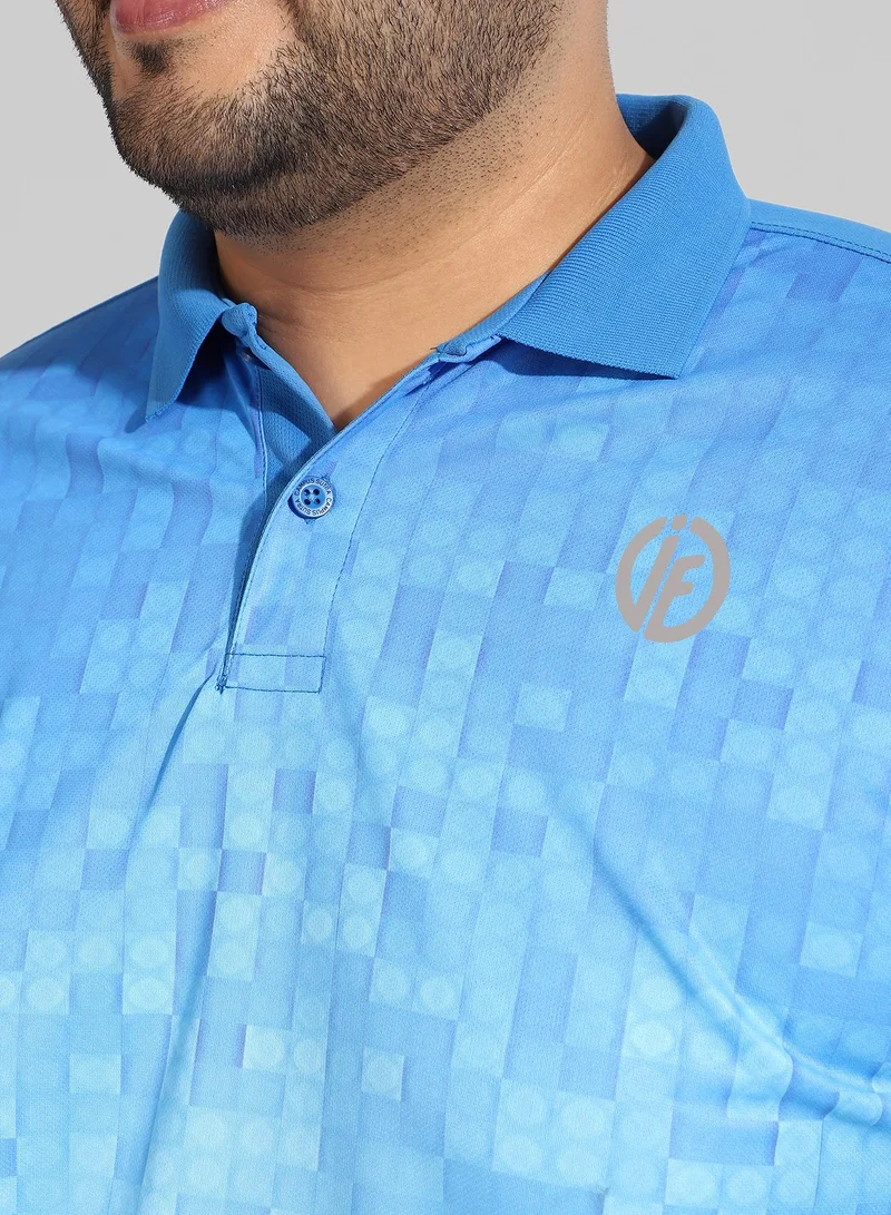 Instafab Plus Men's Blue Printed Regular Fit Activewear T-Shirt