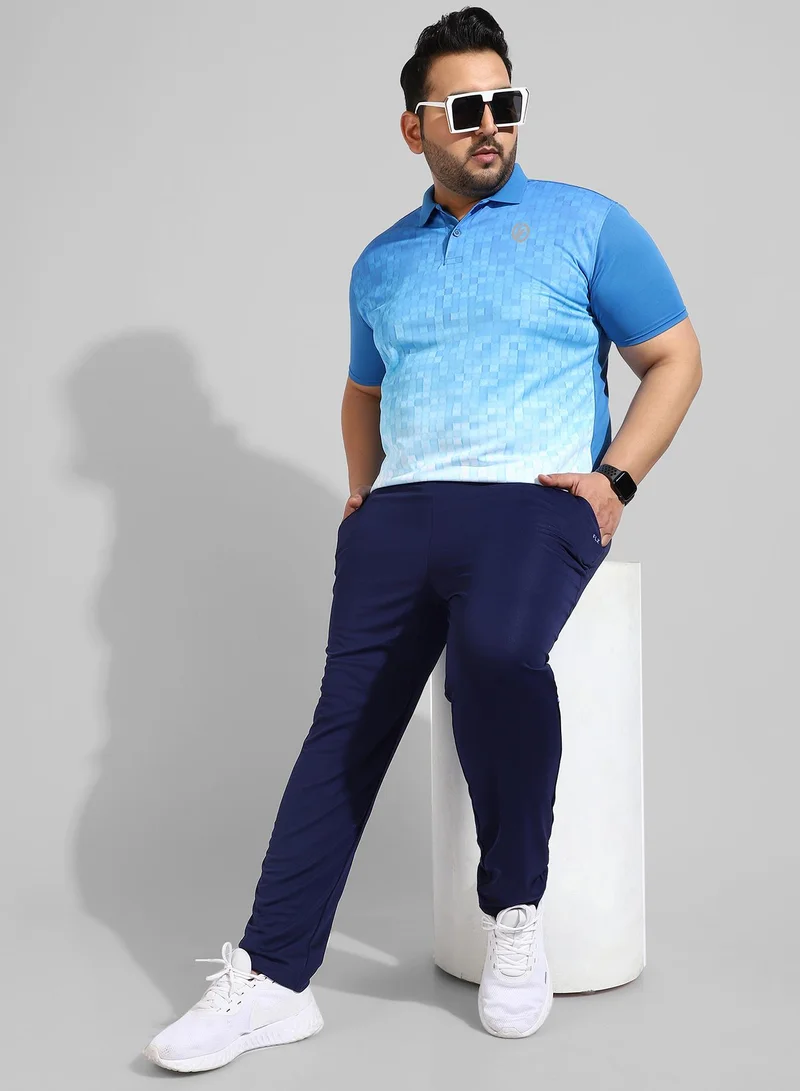 Instafab Plus Men's Blue Printed Regular Fit Activewear T-Shirt