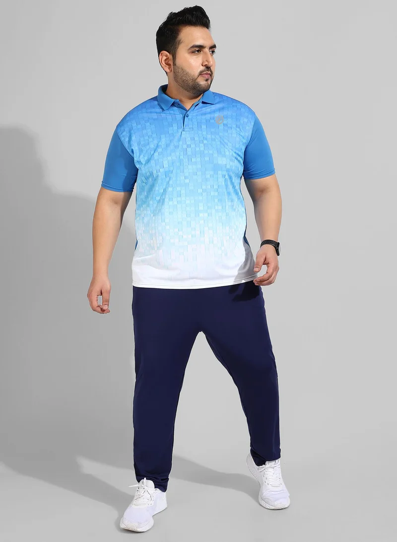 Instafab Plus Men's Blue Printed Regular Fit Activewear T-Shirt
