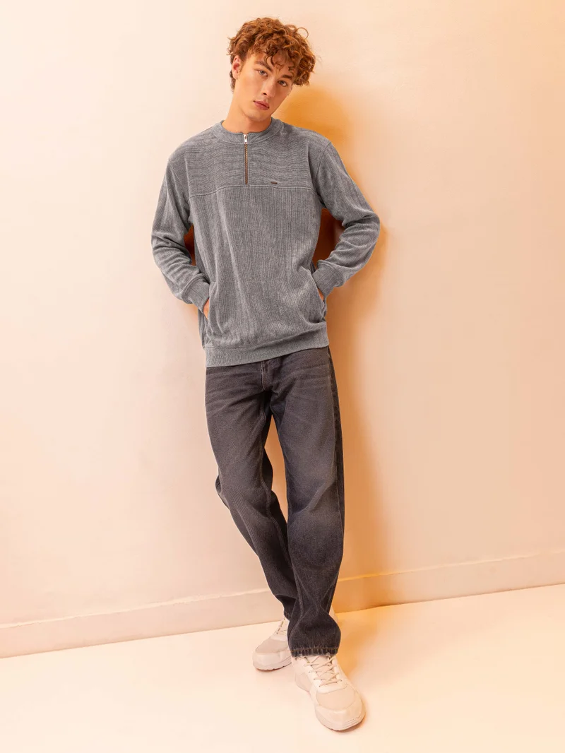 Beyoung Structured Sweatshirt Light Grey