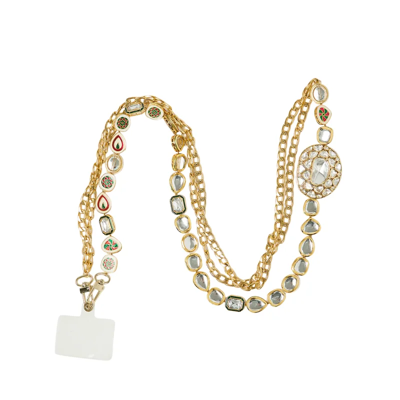 Anaar Anaar Polkita Dazzler Mobile Chain with Kundan, Moti & Polki Centerpiece