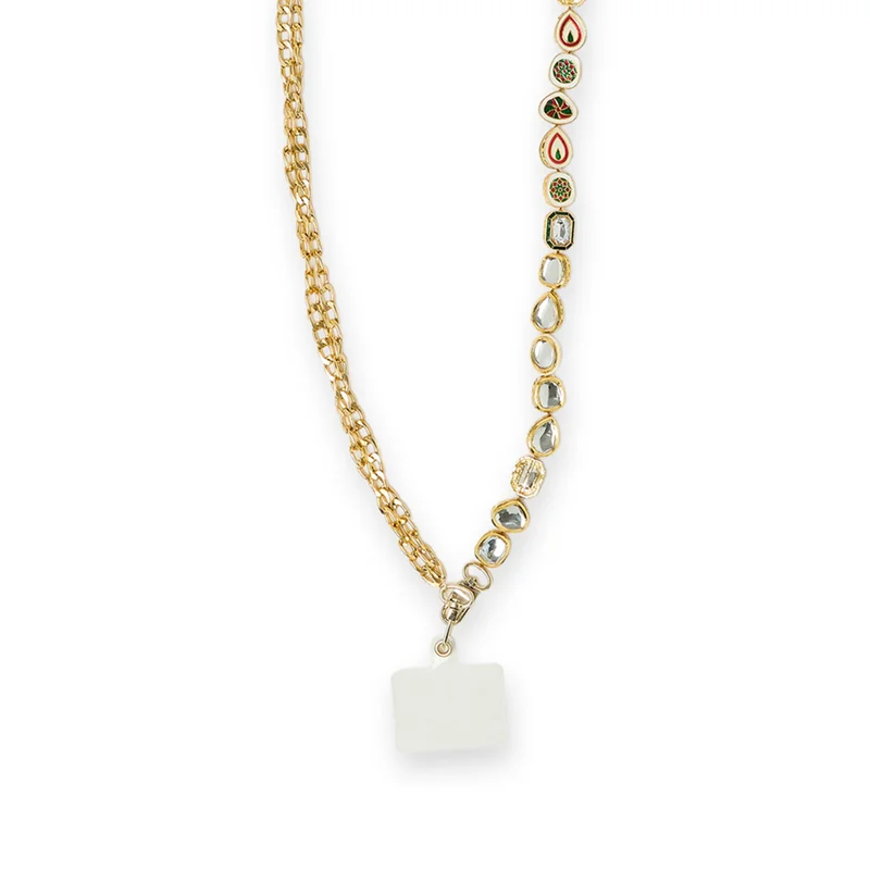 Anaar Anaar Polkita Dazzler Mobile Chain with Kundan, Moti & Polki Centerpiece