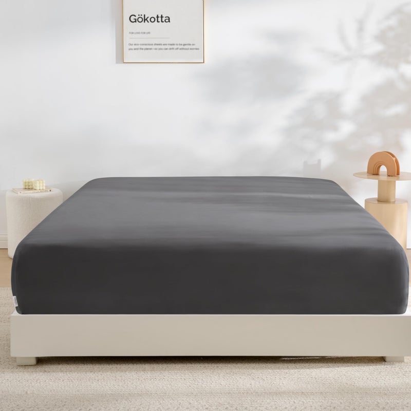 Gokotta شريحة ملائمة GOKOTTA فقط - شريحة ملائمة بجيب 16 بوصة من رايون الخيزران، شريحة قاع فائقة النعومة والتبريد مع 4 أحزمة زاوية مرنة (رمادي داكن، حجم ملكي) - Image 1