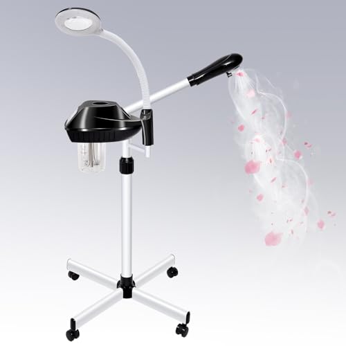 Takeashine Professional Facial Steamer, 2 in 1 Face Steamer on Wheels with 5X Magnifying Lamp for Deep Cleansing and Hydration, with Time Setting for Spa, Salon and Home Use - Image 1