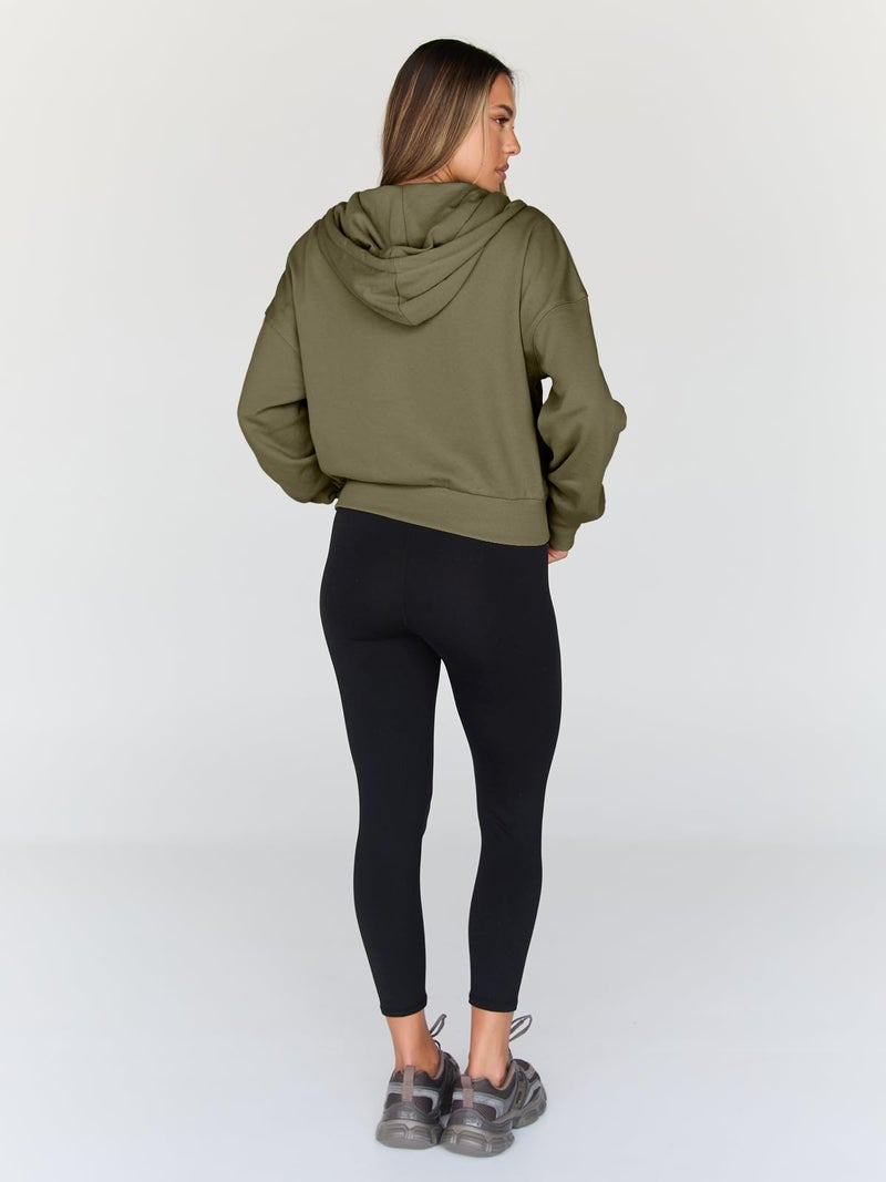 Trendy Queen Hoodies for Women Full Zip Up Cropped Sweatshirts Jackets Casual Comfy Gym Tops Fall Outfits Winter Clothes 2026 Cute Y2k Fleece Sweaters Teen Girls Pullover ArmyGreen XL - Image 5