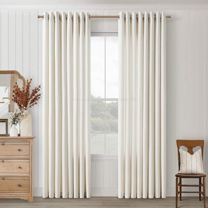 DUKIYO Natural Linen Curtains 84 Inches Long 2 Panels Set for Living Room Grommet Privacy Light Filtering Non-See-Through Drapes Bedroom Ivory Cream Semi Sheer Farmhouse Boho Window Curtain 84 Inch Length - Image 1