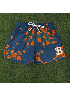 Generic Mens BKTSQD Color Block Athletic Shorts navy blue flowers 