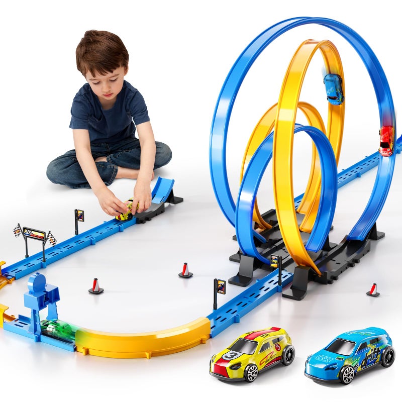 PEADUCK Slot Car Games Race Cars Toys for Boys Kids Age 57 Toy Cars Track Set with 4 Slot Cars Loop Track and Jump Ramp Slot Car Race Track Sets for 3 4 5 6 7 8 Year Old Boy Girl Birthday Gifts - Image 3