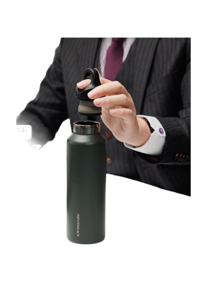 Revomax Single-Hand Opening Water Bottle, Threadless Insulated Cup, Large Capacity Cold-Keeping Cup For Men, Sand Green, 592Ml - Image 1