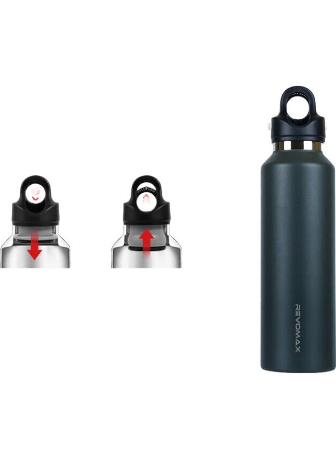 Revomax Single-Hand Opening Water Bottle, Threadless Insulated Cup, Large Capacity Cold-Keeping Cup For Men, Sand Green, 592Ml - Image 2
