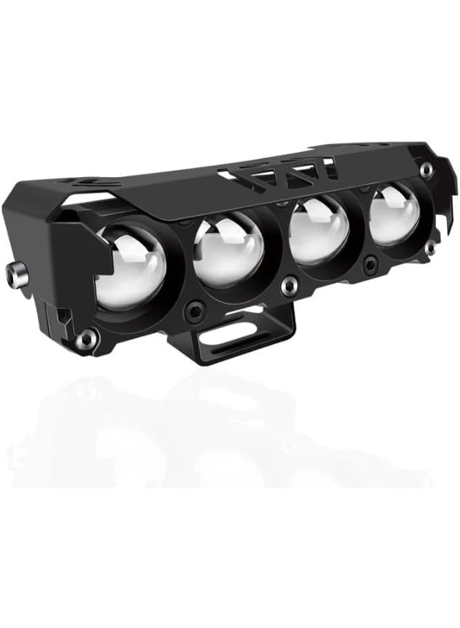 مصابيح LED خارجية للدراجات النارية، مزودة بكشاف، هيكل من الألومنيوم الأسود، تصميم شريط مزدوج بثمانية مصابيح LED، مصابيح قيادة مساعدة مقاومة للماء للدراجات النارية. - Image 1