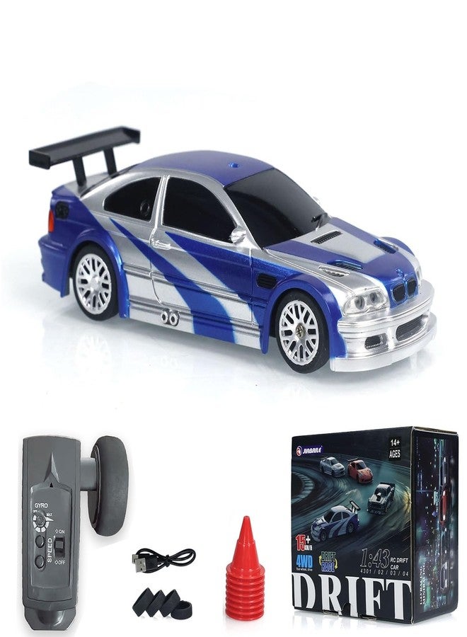 FEXXA 1/43 Scale RC Drift Race Car Gyro 4WD Ready to Go Mini Remote Control Car High Speed Model (1:43 RC Drift BWM M3 GTR-Blue) - Image 1