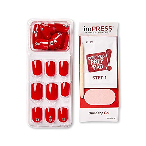 Impress KISS imPRESS No Glue Mani Press On Nails, Design, 'Kill Heels', Red, Short Size, Squoval Shape, Includes 30 Nails, Prep Pad, Instructions Sheet, 1 Manicure Stick, 1 Mini File - Image 5