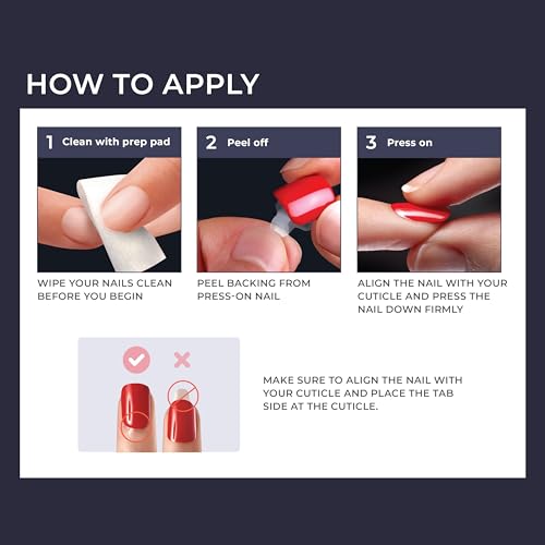 Impress KISS imPRESS No Glue Mani Press On Nails, Design, 'Kill Heels', Red, Short Size, Squoval Shape, Includes 30 Nails, Prep Pad, Instructions Sheet, 1 Manicure Stick, 1 Mini File - Image 2