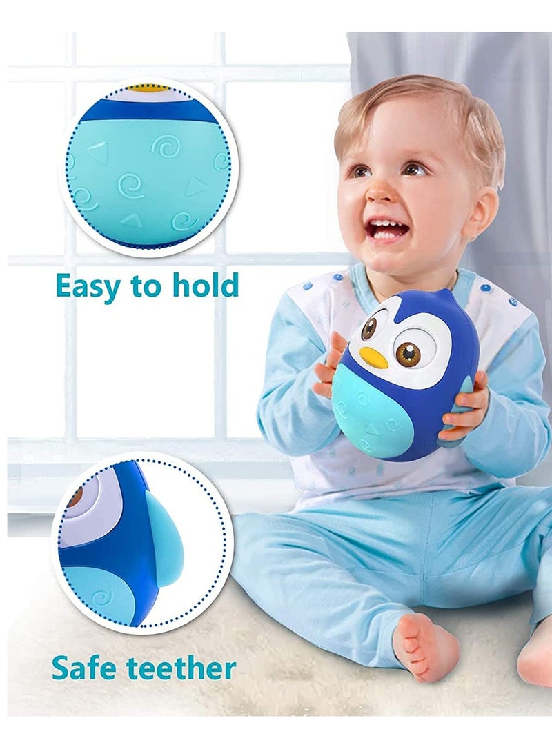 SYOSI - Baby Toys 6 To 12 Months Developmental, Tummy Time Toys, Penguin Tumbler Wobbler for Infant Boy Girl Gifts Toy with Soothing Tinkling Sound, Perfect Sensory Toy for Children Blue - Image 1