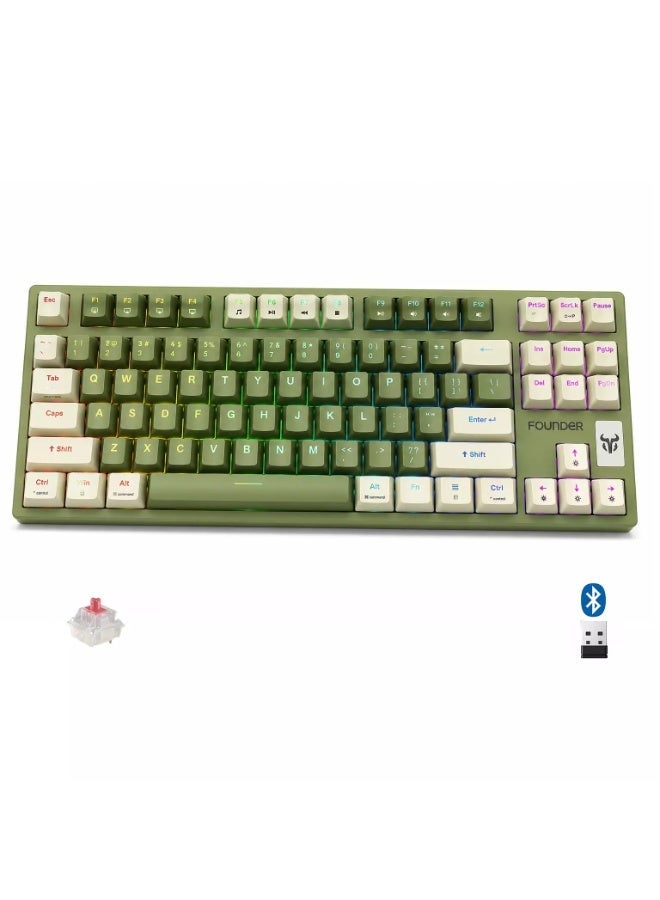 founder GK87 Wireless Bluetooth & Wired Gaming Mechanical Keyboard – Hot Swappable Red Switches, Rainbow LED 11 Modes & Side Lighting (Dark Green) - Image 1