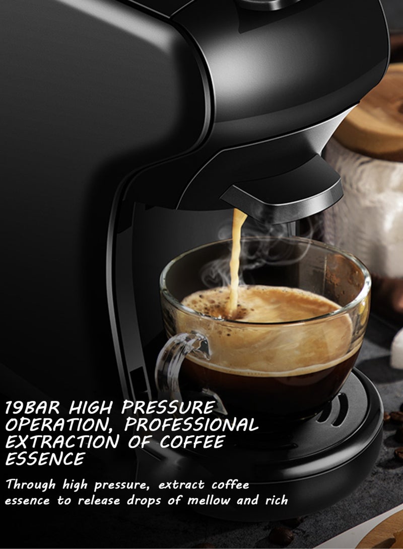 متجر الفرح ماكينة صنع الإسبريسو لكبسولات نسبرسو، كبسولات لافاتزا الزرقاء ومسحوق القهوة، ضغط مضخة 19 بار لصنع قهوة إسبريسو أصلية، آلات صنع قهوة إماكينة صنع الإسبريسو للكبسولات، كبسولة زرقاء ومسحوق قهوة، ضغط مضخة 19 بار لصنع قهوة إسبريسو أصلية، آلات صنع قهوة إسبريسو صغيرة بقوة 1450 وات باللون الأسود مع خزان مياه قابل للإزالة سعة 600 مل - Image 3