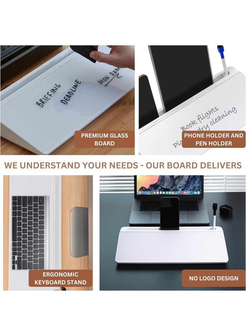 Desktop Dry Erase Board with Storage White Keyboard Whiteboard Glass White Board Whiteboard Desk top Organizer Desk Board Buddy Phone Tablet Holder Office Accessories 15.8 X 7 X 2 inches - Image 5