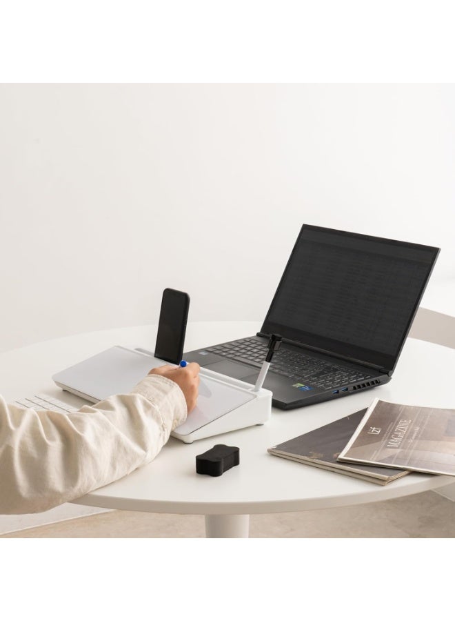 Desktop Dry Erase Board with Storage White Keyboard Whiteboard Glass White Board Whiteboard Desk top Organizer Desk Board Buddy Phone Tablet Holder Office Accessories 15.8 X 7 X 2 inches - Image 2