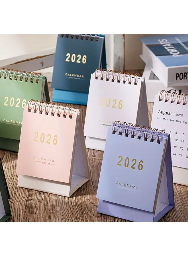 2026 Mini Desk Calendar Pink Monthly Weekly Planner Thick 250 GSM Paper Twin Wire Binding - Image 1