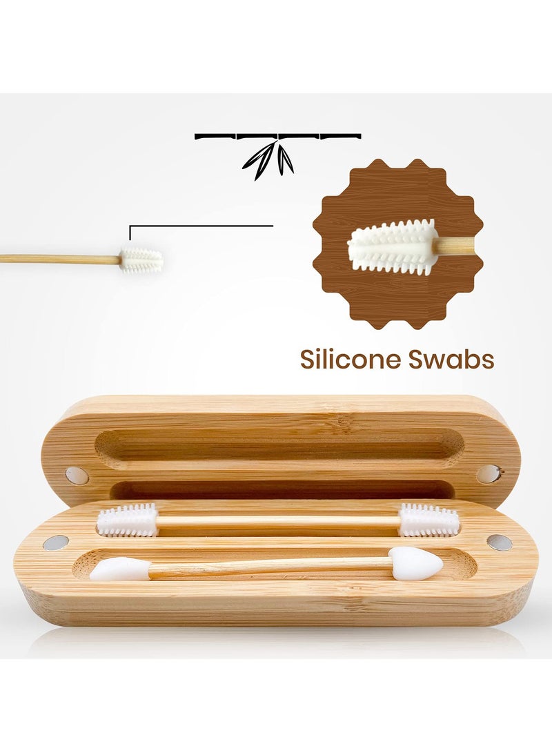 Eco-Friendly 2 Pack Reusable Cotton Swabs with Magnetic Bamboo Case, Perfect for Ear Cleaning and Makeup Application - Image 3