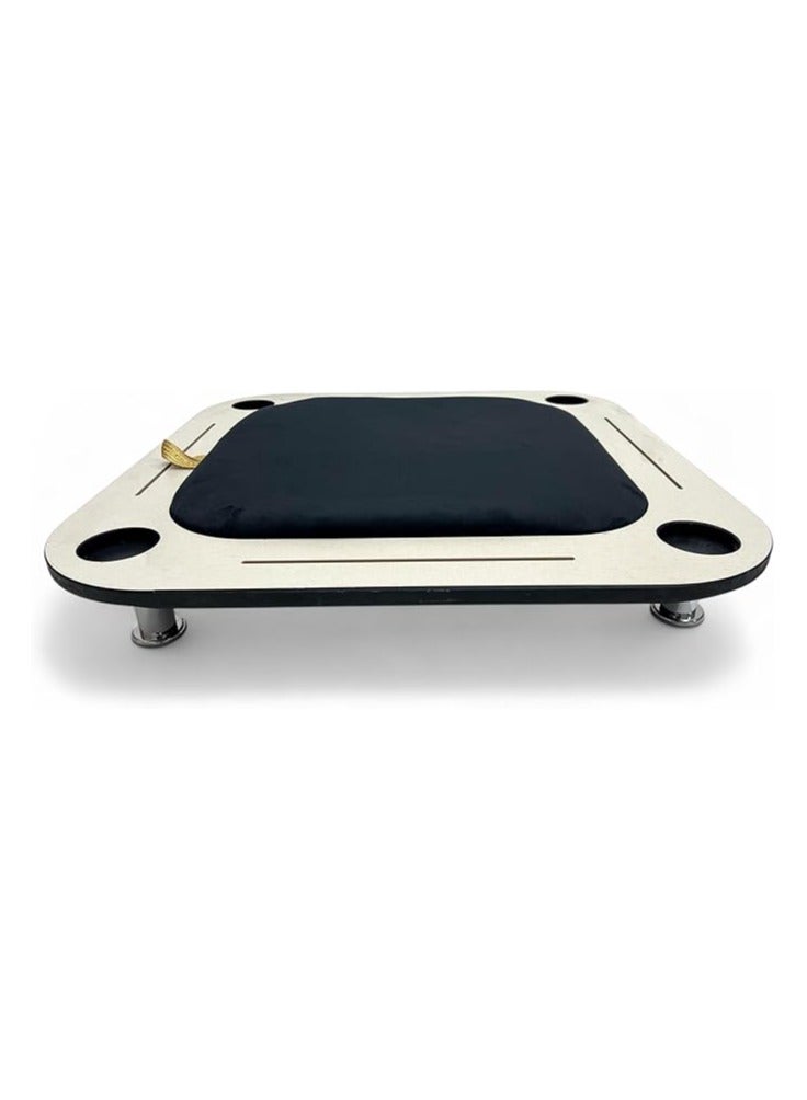 AL BADER 2 In 1 Floor Wooden Ploot Play Cards Table with Jackaroo Wooden Board Game, Wood Baloot Table Med-Size with Jackaro, Plot Table and Jakaro with Glass Marbles & Playing Cards  - Image 1
