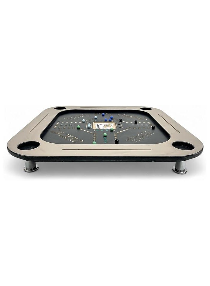 AL BADER 2 In 1 Floor Wooden Ploot Play Cards Table with Jackaroo Wooden Board Game, Wood Baloot Table Med-Size with Jackaro, Plot Table and Jakaro with Glass Marbles & Playing Cards  - Image 2