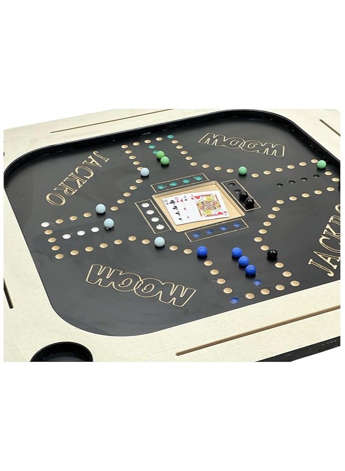 AL BADER 2 In 1 Floor Wooden Ploot Play Cards Table with Jackaroo Wooden Board Game, Wood Baloot Table Med-Size with Jackaro, Plot Table and Jakaro with Glass Marbles & Playing Cards  - Image 5