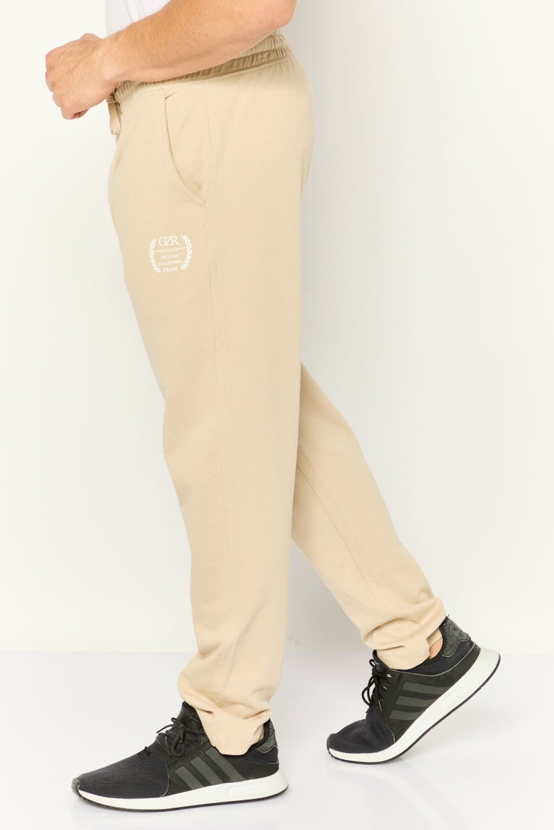Gazzarrini Men Regular Fit Drawstring Brand Logo Sweatpants, Beige - Image 3