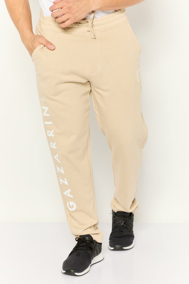 Gazzarrini Men Regular Fit Drawstring Brand Logo Sweatpants, Beige - Image 1