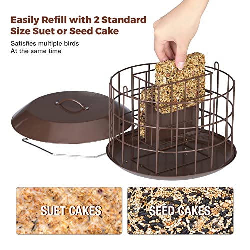 Kingsyard Squirrel Proof Suet Feeder, Cage Bird Feeders for Outdoors Hanging, All Metal, Double Suet Cake Capacity, Tray & Weatherproof, Brown - Image 3