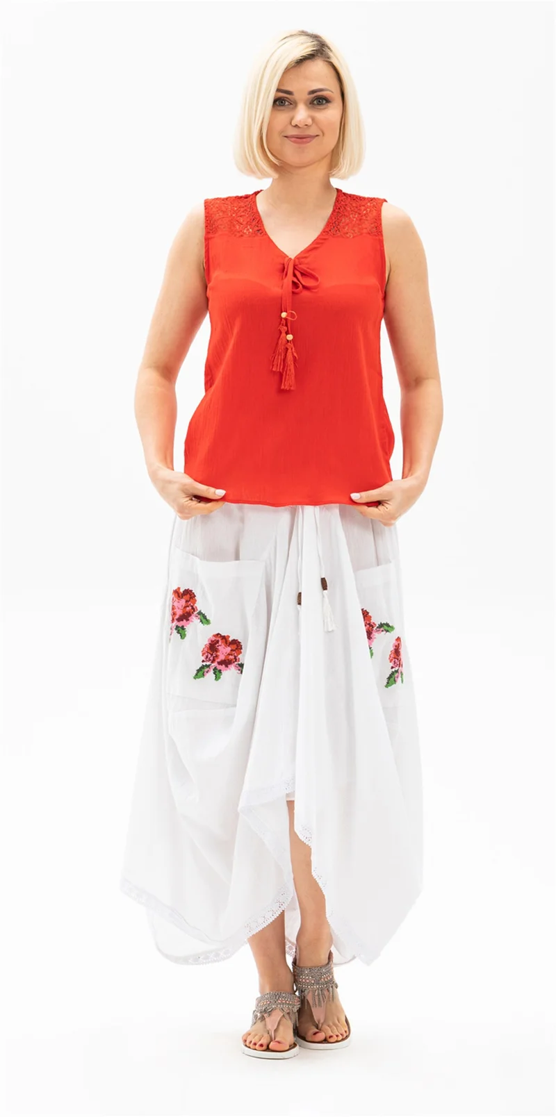 Eliş Şile Bezi Sleeveless Şile Cloth Tern Blouse Red Red