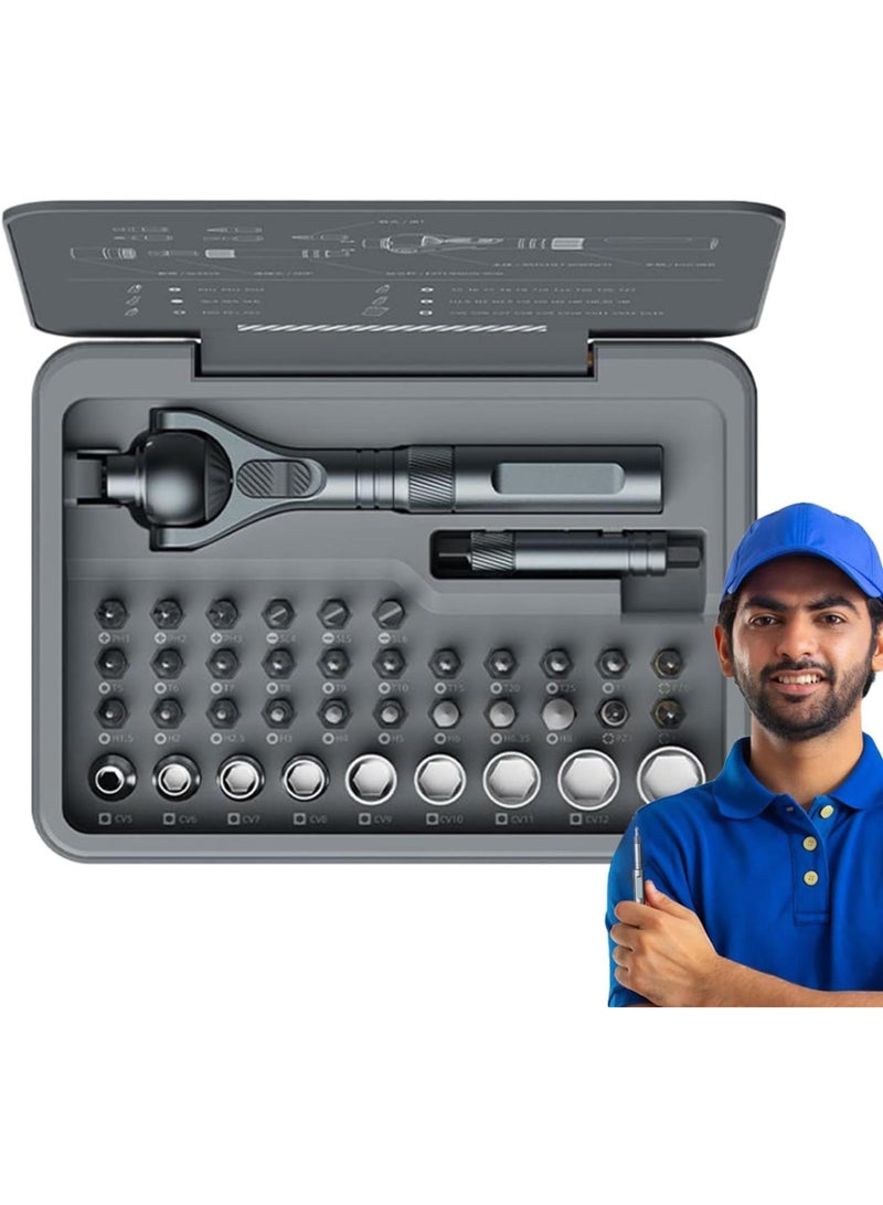 GGOOT Ratchet Tool Set | Complete Tool Socket Set with Case,40 Precision Bits Multifunctional 180 Degree Rotation Complete Kit for Automotive Car Hardware Repair - Image 1