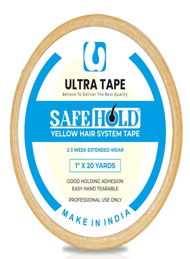 SAFEHOLD Hair Patch Yellow Tape | Ultra Hold Double-Sided Waterproof Tape for Wigs and Hair Patches | Cotton-Cloth Adhesive with Maximum Hold up to 2 Weeks | 1 Inch x 20 Yards - Image 1