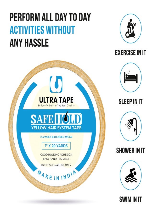 SAFEHOLD Hair Patch Yellow Tape | Ultra Hold Double-Sided Waterproof Tape for Wigs and Hair Patches | Cotton-Cloth Adhesive with Maximum Hold up to 2 Weeks | 1 Inch x 20 Yards - Image 5