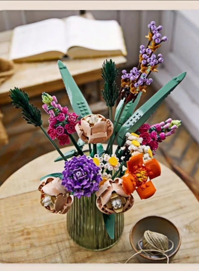DIY Flower Bouquet Building Blocks Set - 700+ PCS Creative Floral Arrangement Kit, Home Decor / Educational Toy / Perfect Gift for Women & Girls (Adjustable Stems) - Image 1