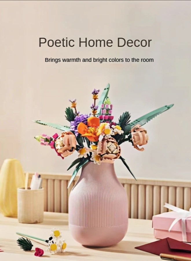 DIY Flower Bouquet Building Blocks Set - 700+ PCS Creative Floral Arrangement Kit, Home Decor / Educational Toy / Perfect Gift for Women & Girls (Adjustable Stems) - Image 2