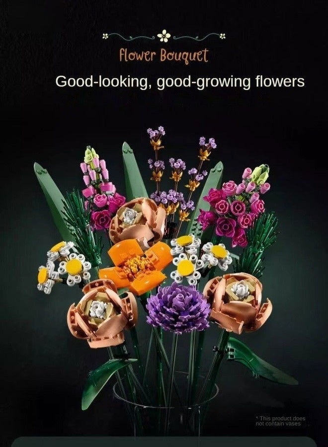 DIY Flower Bouquet Building Blocks Set - 700+ PCS Creative Floral Arrangement Kit, Home Decor / Educational Toy / Perfect Gift for Women & Girls (Adjustable Stems) - Image 4