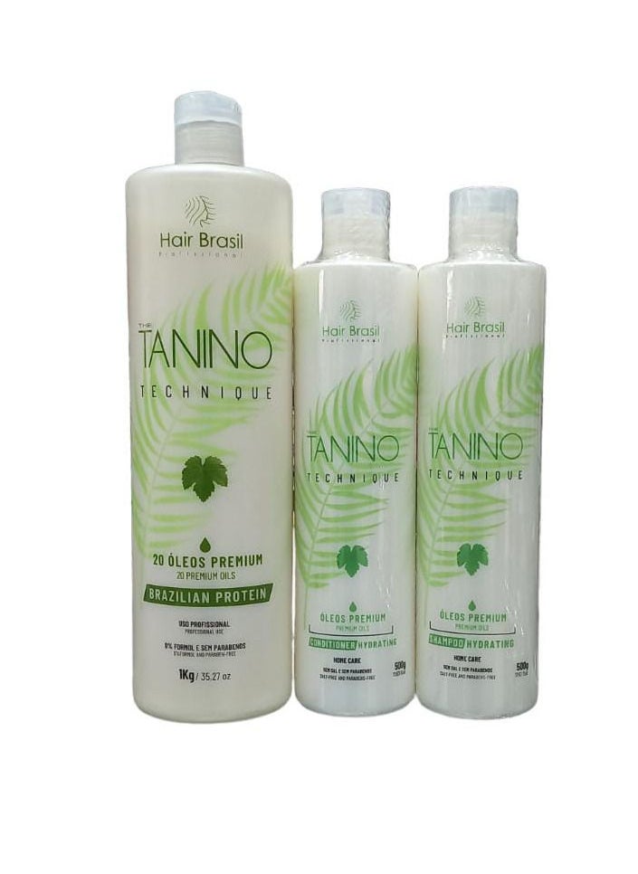 The Tanino Technique - Protein For Straightening And Treating Damaged And Brittle Hair 1000 ML With Shampoo And Conditioner With Brazilian Tanino Technology 500 ml - Image 1