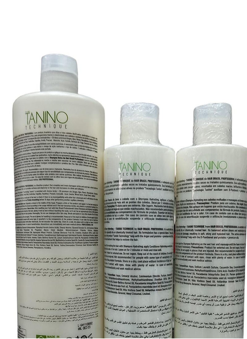 The Tanino Technique - Protein For Straightening And Treating Damaged And Brittle Hair 1000 ML With Shampoo And Conditioner With Brazilian Tanino Technology 500 ml - Image 1
