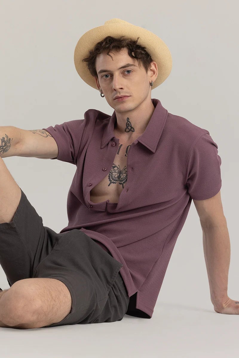 SNITCH Poloshique Mauve Plain Polo T-Shirt - Image 3