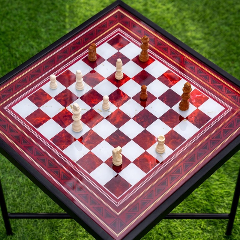 D'ORABLE Dorable Chess to Life Patio Table for Poolside Garden Living Room Bedroom Small Spaces Red and WhiteBlack Base 